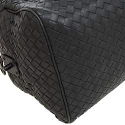Pre Owned Bottega Veneta Dark Grey Intrecciato Leather Boston Bag