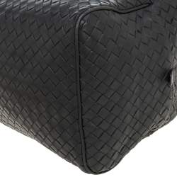 Pre Owned Bottega Veneta Dark Grey Intrecciato Leather Boston Bag