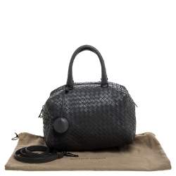Pre Owned Bottega Veneta Dark Grey Intrecciato Leather Boston Bag