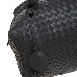 Pre Owned Bottega Veneta Dark Grey Intrecciato Leather Boston Bag