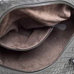 Pre Owned Bottega Veneta Dark Grey Intrecciato Leather Boston Bag