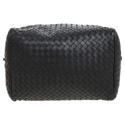 Pre Owned Bottega Veneta Dark Grey Intrecciato Leather Boston Bag