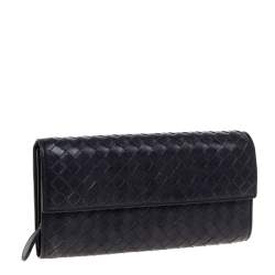 Pre Owned Bottega Veneta Purple Intrecciato Leather Continental Wallet