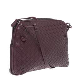 Pre Owned Bottega Veneta Burgundy Intrecciato Leather Nodini Crossbody Bag