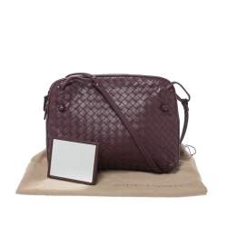 Pre Owned Bottega Veneta Burgundy Intrecciato Leather Nodini Crossbody Bag