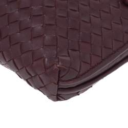Pre Owned Bottega Veneta Burgundy Intrecciato Leather Nodini Crossbody Bag