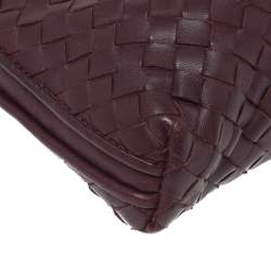 Pre Owned Bottega Veneta Burgundy Intrecciato Leather Nodini Crossbody Bag