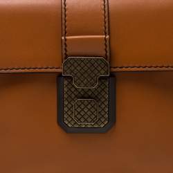 Pre Owned Bottega Veneta Orange Leather Mini Piazza Top Handle Bag