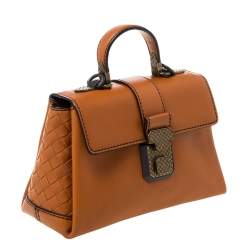 Pre Owned Bottega Veneta Orange Leather Mini Piazza Top Handle Bag