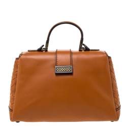 Pre Owned Bottega Veneta Orange Leather Mini Piazza Top Handle Bag
