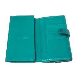 Pre Owned Bottega Veneta Green Intrecciato Leather Long Wallet
