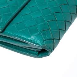 Pre Owned Bottega Veneta Green Intrecciato Leather Long Wallet