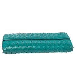 Pre Owned Bottega Veneta Green Intrecciato Leather Long Wallet