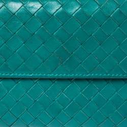 Pre Owned Bottega Veneta Green Intrecciato Leather Long Wallet