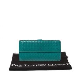 Pre Owned Bottega Veneta Green Intrecciato Leather Long Wallet