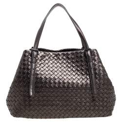 Pre Owned Bottega Veneta Metallic Intrecciato Leather Small Cesta Tote
