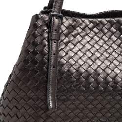 Pre Owned Bottega Veneta Metallic Intrecciato Leather Small Cesta Tote
