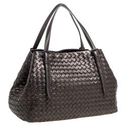 Pre Owned Bottega Veneta Metallic Intrecciato Leather Small Cesta Tote