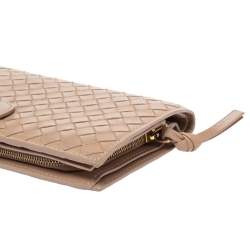 Pre Owned Bottega Veneta Beige Intrecciato Leather Bifold Continental Wallet