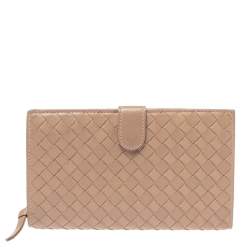 Pre Owned Bottega Veneta Beige Intrecciato Leather Bifold Continental Wallet