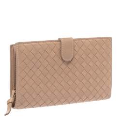 Pre Owned Bottega Veneta Beige Intrecciato Leather Bifold Continental Wallet