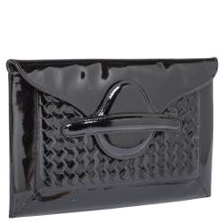 Pre Owned Bottega Veneta Black Patent Leather Envelope Clutch