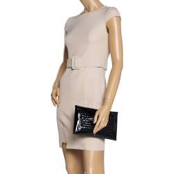 Pre Owned Bottega Veneta Black Patent Leather Envelope Clutch