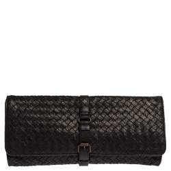 Pre Owned Bottega Veneta Black Intreciatto Leather Clutch