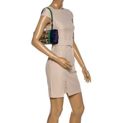 Pre Owned Bottega Veneta Multicolor Intrecciato Leather and Python Double Side Flap Baguette Bag