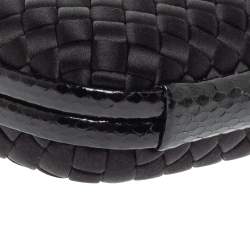 Pre Owned Bottega Veneta Black Intrecciato Satin and Python Stretch Knot Clutch