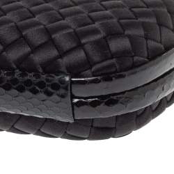 Pre Owned Bottega Veneta Black Intrecciato Satin and Python Stretch Knot Clutch