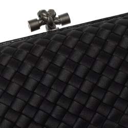 Pre Owned Bottega Veneta Black Intrecciato Satin and Python Stretch Knot Clutch