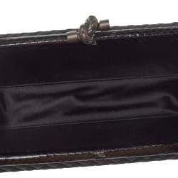 Pre Owned Bottega Veneta Black Intrecciato Satin and Python Stretch Knot Clutch