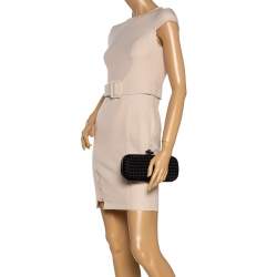 Pre Owned Bottega Veneta Black Intrecciato Satin and Python Stretch Knot Clutch