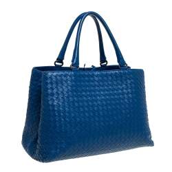 Pre Owned Bottega Veneta Blue Intrecciato Nappa Leather Tote