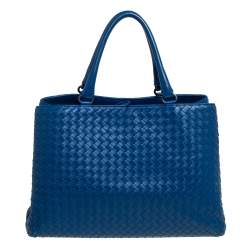 Pre Owned Bottega Veneta Blue Intrecciato Nappa Leather Tote
