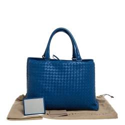 Pre Owned Bottega Veneta Blue Intrecciato Nappa Leather Tote