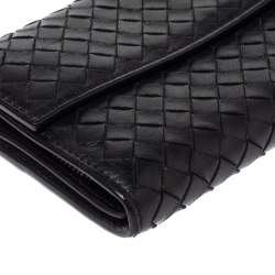Pre Owned Bottega Veneta Black Intrecciato Leather Continental Wallet