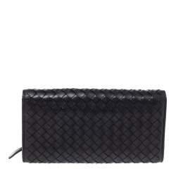 Pre Owned Bottega Veneta Black Intrecciato Leather Continental Wallet
