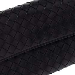 Pre Owned Bottega Veneta Black Intrecciato Leather Continental Wallet