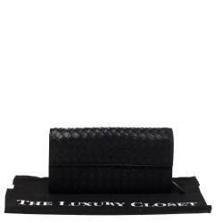 Pre Owned Bottega Veneta Black Intrecciato Leather Continental Wallet