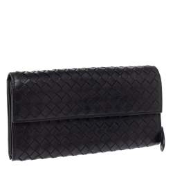 Pre Owned Bottega Veneta Black Intrecciato Leather Continental Wallet