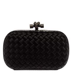 Pre Owned Bottega Veneta Black Satin and Snakeskin Trim Knot Clutch