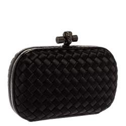 Pre Owned Bottega Veneta Black Satin and Snakeskin Trim Knot Clutch
