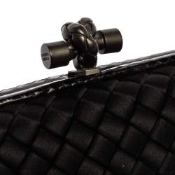 Pre Owned Bottega Veneta Black Satin and Snakeskin Trim Knot Clutch