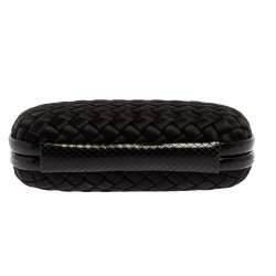 Pre Owned Bottega Veneta Black Satin and Snakeskin Trim Knot Clutch