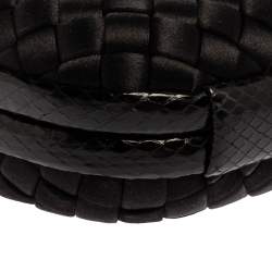 Pre Owned Bottega Veneta Black Satin and Snakeskin Trim Knot Clutch