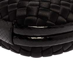Pre Owned Bottega Veneta Black Satin and Snakeskin Trim Knot Clutch