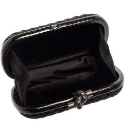 Pre Owned Bottega Veneta Black Satin and Snakeskin Trim Knot Clutch