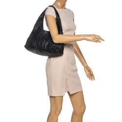 Pre Owned Bottega Veneta Black Intrecciato Leather Ball Hobo 